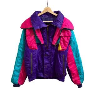 Vintage Slalom Ski Jacket Mens Medium Colorblock Puffy Windbreaker Made In USA